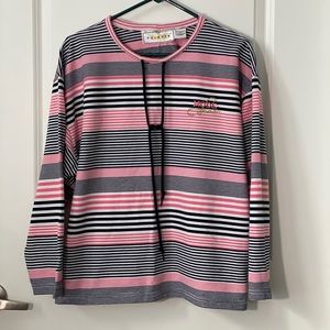VTG Folette pink & black striped top 1X